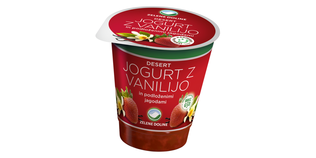 Jogurt z vanilijo in podloženimi jagodami