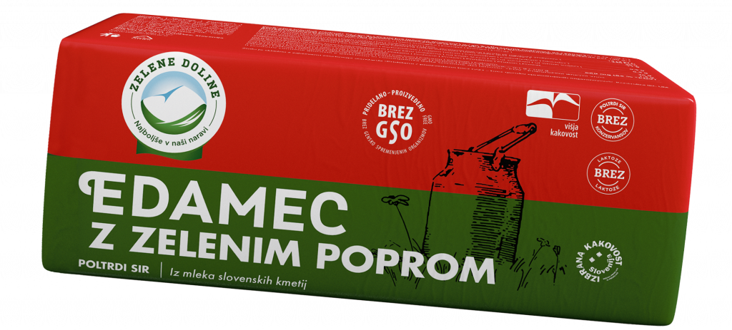 Edamec z zelenim poprom v bloku